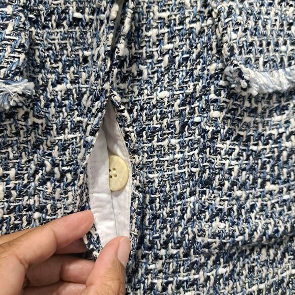 Zara Tweed Jacket Boho Western Tassel Pockets Medium Blue/White - Picture 10 of 16